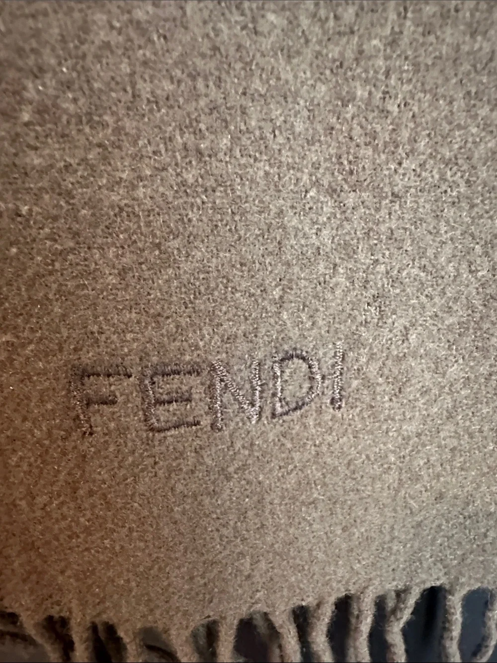Fendi Brown Camel Fringed Logo Scarf